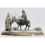 French Art Deco White Metal Desk Stand with Inkwell and Pen Tray with figures and a donkey signed A,