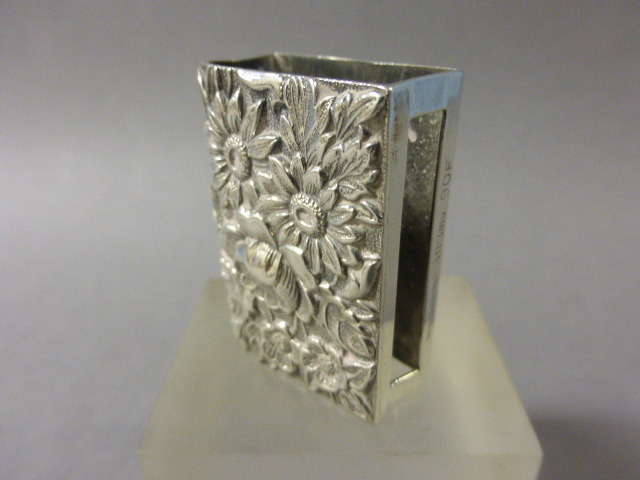 Silver Match Holder with embossed flower decoration