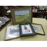 A Watercolour Painting of Two Horses, Signed Print of Pulteney Bridge Bath, Framed Byrn Print of a