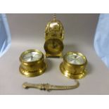 Brass Cased Celeste Yacht Alarm Ships Clock and Matching Barometer together with a Lantern Clock (