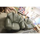 Green Leather Effect Three Seater Sofa together with a matching Two Seater and an Armchair