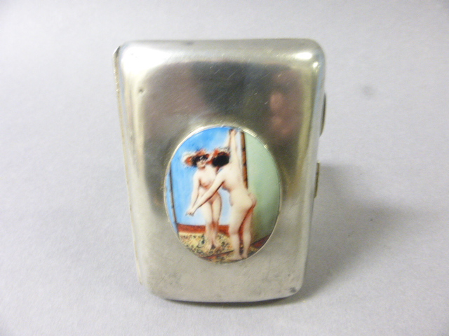 Silver and Pictorial Cigarette Case with Nude Figure
