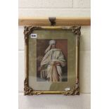 Gilt Framed Oil Painting Portrait of Man in Arab Dress and Headgear