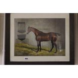 Oak Framed Equine Oil Painting Study of a Bay Horse in a Stable