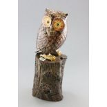 Wooden Lacquered Owl on Tree Stump