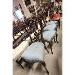 Set of Four 19th century Dining Chairs with blue upholstered seats