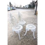 Pair of White Painted Metal Garden Chairs and a Stool