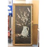 Large Gilt Framed Oil Painting of Still Life Flowers in Jug signed M S Bruen 1943, 6' high