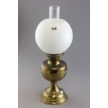 Brass Oil Lamp with Opaque Glass Shade