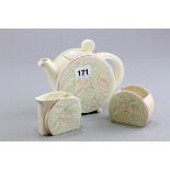 Clarice Cliff for Wilkinson's Tea Set comprising Teapot, Milk & Sugar, Bonjour shape