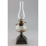 Victorian Oil Lamp with Cast Iron Base depicting Deer