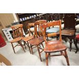 Two Pairs of Victorian Elm Seated Kitchen Chairs