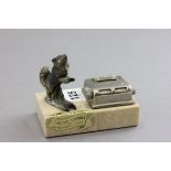 French Art Deco Desk Calendar showing day and month with cast dog on marble base