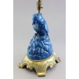 Early 20th century Table Lamp in the form of a Blue Ceramic Parrot on Brass Base