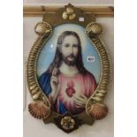 Vintage Religious Picture of Christ in a Shellwork Frame
