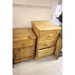 Pine Three Drawer Bedside Chest and a Pine Bedside Cupboard