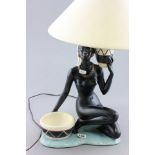 1950's Plaster Table Lamp in the form of a Naked Black Lady with Drums