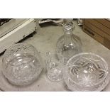 Cut Glass Decanter, Cut Glass Bowl and a Mug