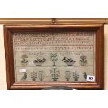 Victorian Alphabetical Sampler with Birds and Flowers dated 1865