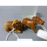 Signed Wood Netsuke of a Cow and a Wood Netsuke of a Ram