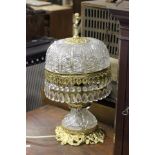 Glass and Gilt Table Lamp with Crystal Drops