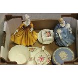 Group of Mixed Ceramics including Two Doulton Ladies and Royal Crown Derby