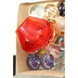 Collection of Glassware including Four Paperweight, Whitefriars Bubble Dish, Large Red Glass