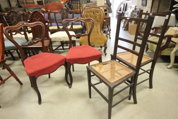 Pair of Victorian Mahogany Dining Chairs and a Pair of Edwardian Bedroom Chairs
