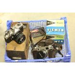 Box of Cameras including Fujica, Yashica, etc