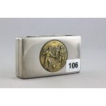 White Metal Box with Brass relief plaque depicting Footballers