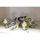 Five Beswick Birds - Nuthatch, Goldcrest, Blue Tit, Greenfinch and Bullfinch