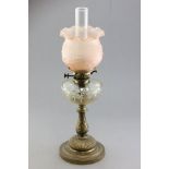 Victorian Brass Oil Lamp with Pink Glass Shade