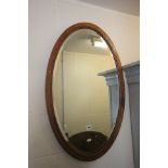 Inlaid Oak Framed Oval Mirror