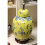 19th century Yellow Ground Ginger Jar converted to a lamp