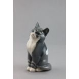 Royal Copenhagen Seated Grey & White Cat