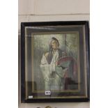 Oil on Board Framed Portrait of a Native American Red Indian Warrior