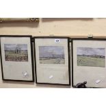 Three Framed and Glazed Lionel Edwards Hunting Prints with pencil sketches to mounts and hand