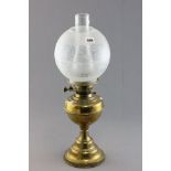 Victorian Brass Oil Lamp with Bulbous Etched Glass Vase