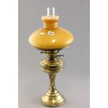 Brass Oil Lamp with Amber Glass Shade plus Woodworking Plane