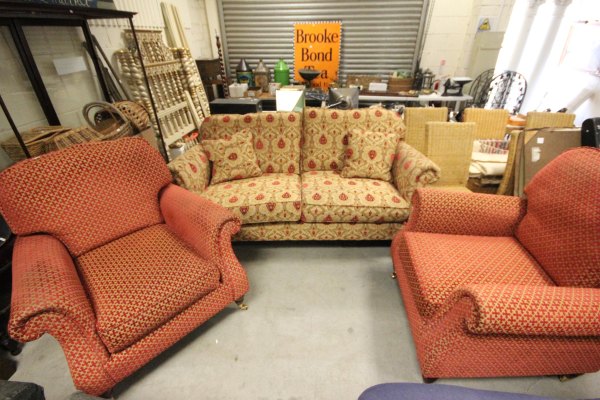 Contemporary Multi-York Two Seater Sofa upholstered in gold and red floral pattern raised in