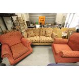 Contemporary Multi-York Two Seater Sofa upholstered in gold and red floral pattern raised in