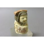 Signed Oxbone Netsuke of a Lady with Scroll