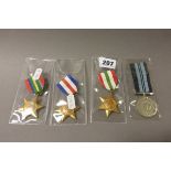 Four World War II Medals including Pacific Star, Italy Star, France & Germany Star plus India George