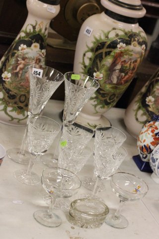 Two Waterford Cut Glass Crystal Champagne Flutes, Five Waterford Cut Glass Crystal Wine Glasses, Two