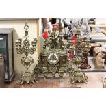 French Gilt Metal Figural Clock Garniture of Classical Form