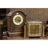 Smiths Two Train Mantle Clock and one other plus Vintage Bed Warming Pan Clock