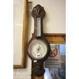 Small Oak Carved Case Aneroid Barometer