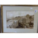 Watercolour Wash of West Country Rural Village Scene signed Meg Shaw