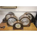 Five 1930's Oak Cased Mantle Clock including Two Smiths, Temco and Ingersoll