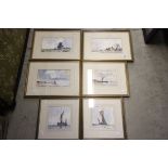 Six Framed and Glazed Watercolours depicting Sailing Boats and Landscape Scenes, signed David